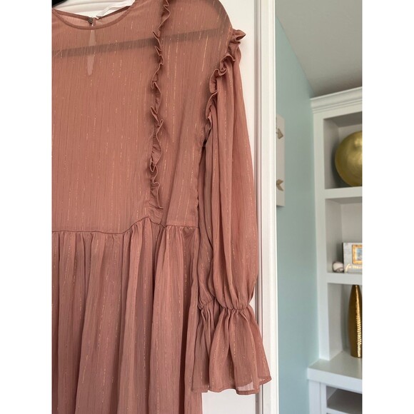 Zara Trafaluc Collection Long Sleeve Ruffle Blush Pink Mini Dress X Small - Picture 3 of 7